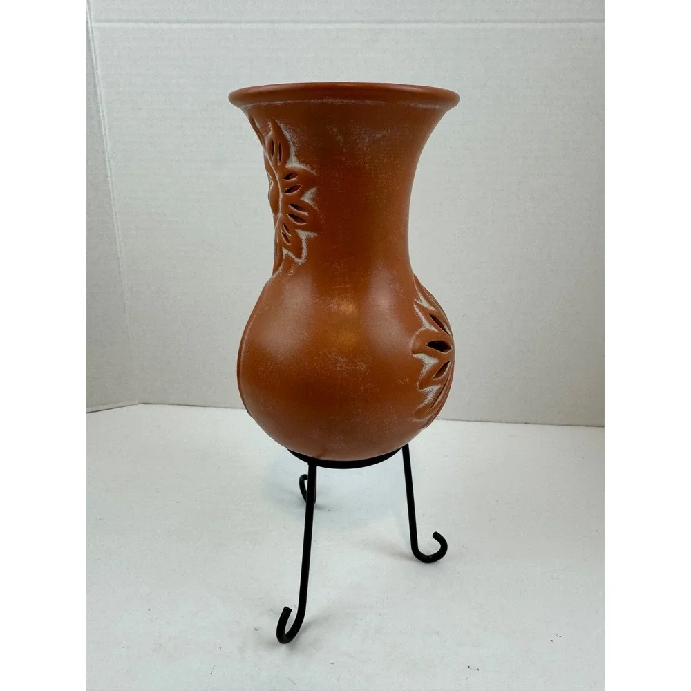 Terracotta celestial sun Chiminea Candle Holder with Iron Stand Southwestern